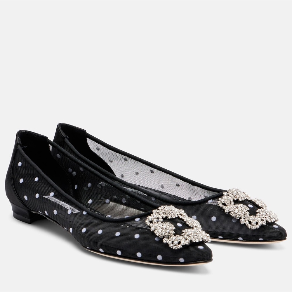 New MANOLO BLAHNIK Hangisi embellished mesh ballet flats $1,250 38